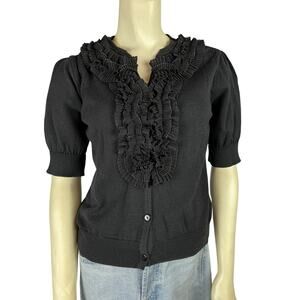 Black Ruffled Cardigan Sweater S Small Dolly Coquette Preppy Twee Feminine Girly